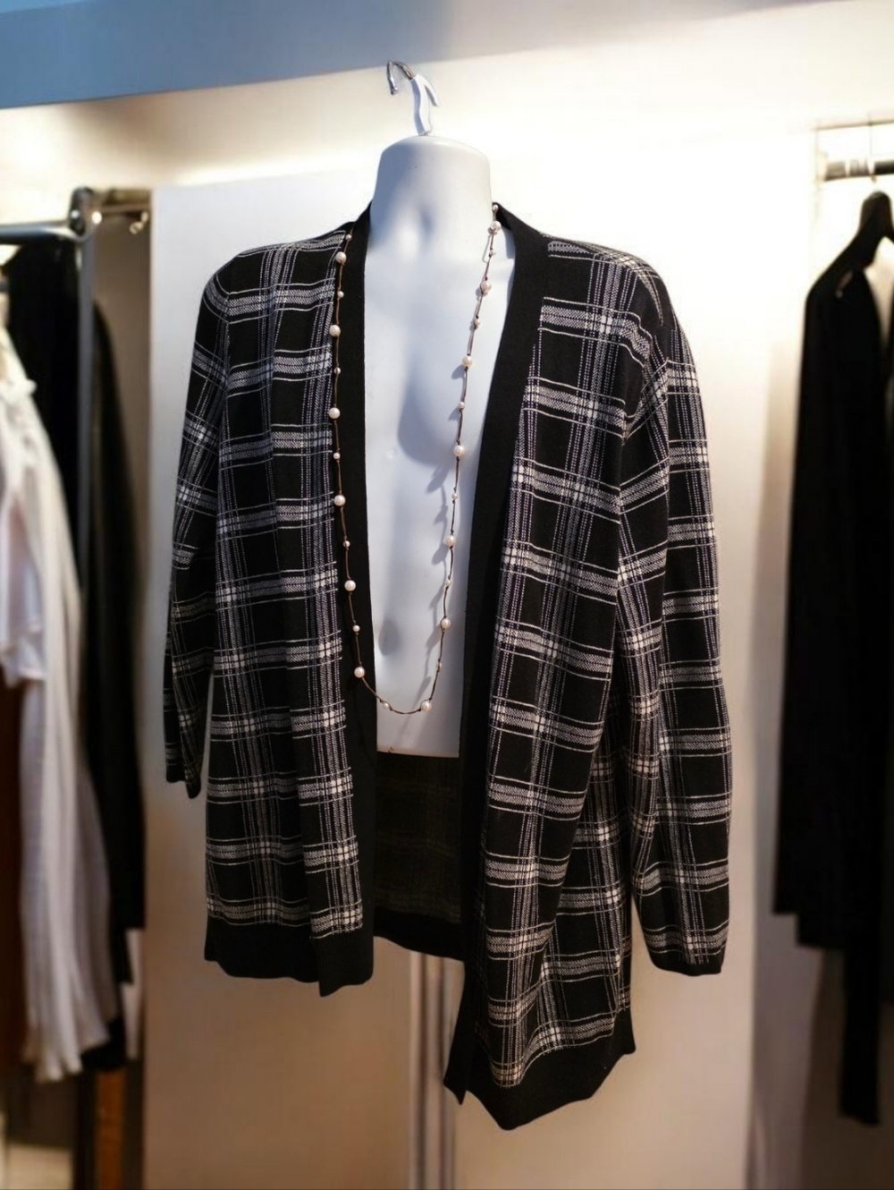 Croft & Barrow  Classic Cardigan Black Plaid Open Sweater Women's Size 1x